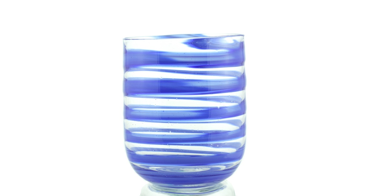 Set Di 6 Bicchieri A Spirale Soffiati A Mano, Colore Blu Acqua, Artigianali Dal Messico, In Vetro Riciclato, Capacità 400 Ml